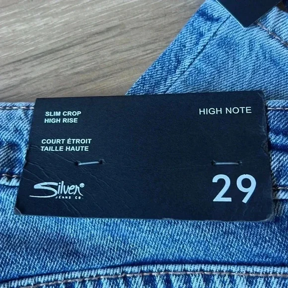 Silver High Note Slim Crop High rise Jeans Indigo Size 29x25 NEW - Picture 8 of 11